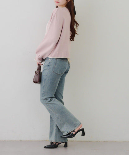 拼色條紋標誌針織衫