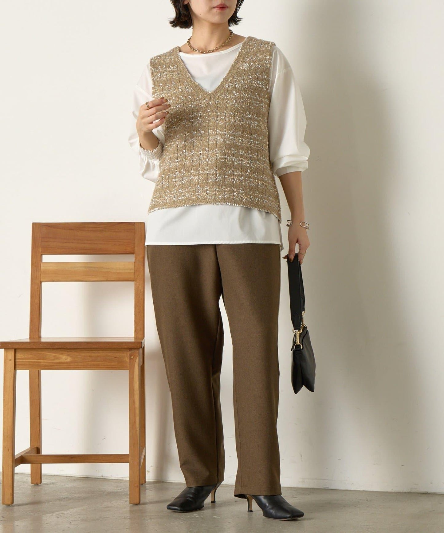 推文風格馬甲套裝襯衫