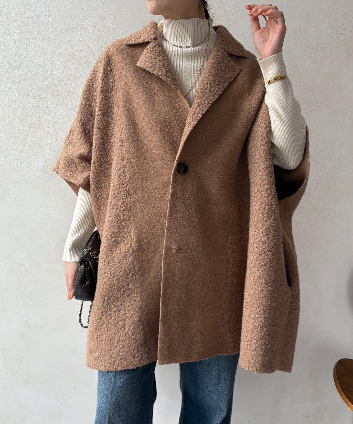 可雙面穿羊羔絨拉鍊斗篷大衣