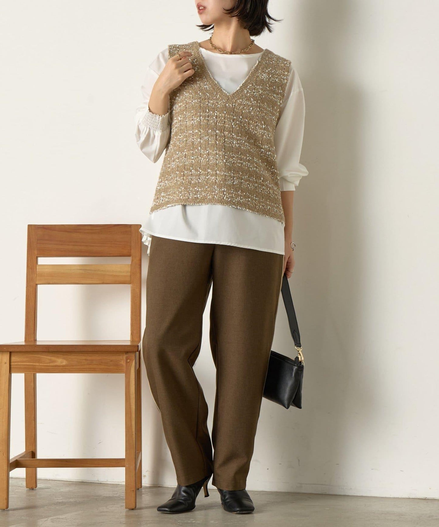 推文風格馬甲套裝襯衫