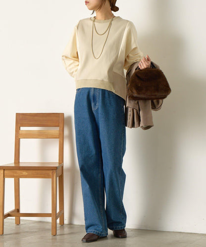 拼色蝙蝠袖箱型T恤