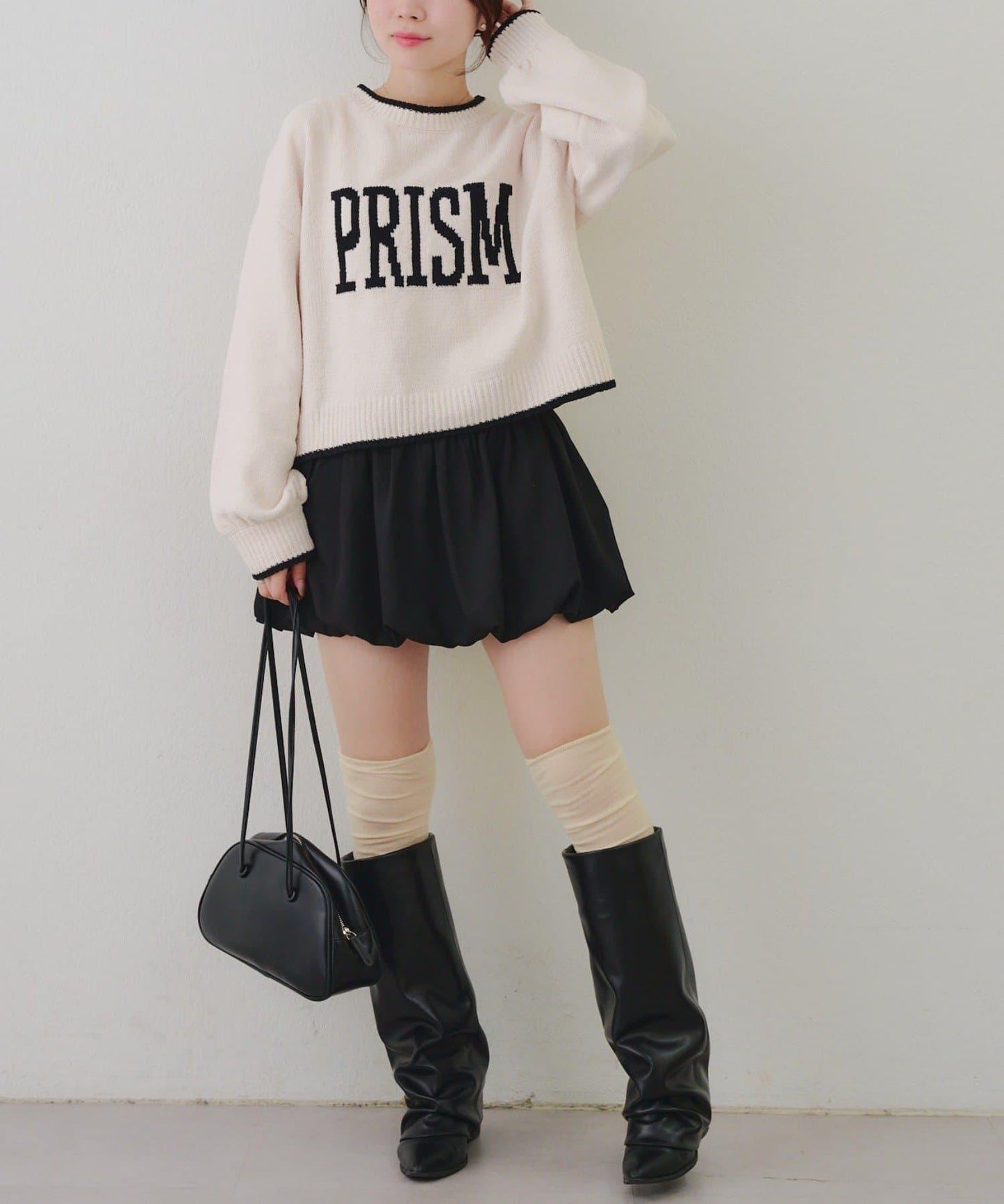 拼色條紋標誌針織衫