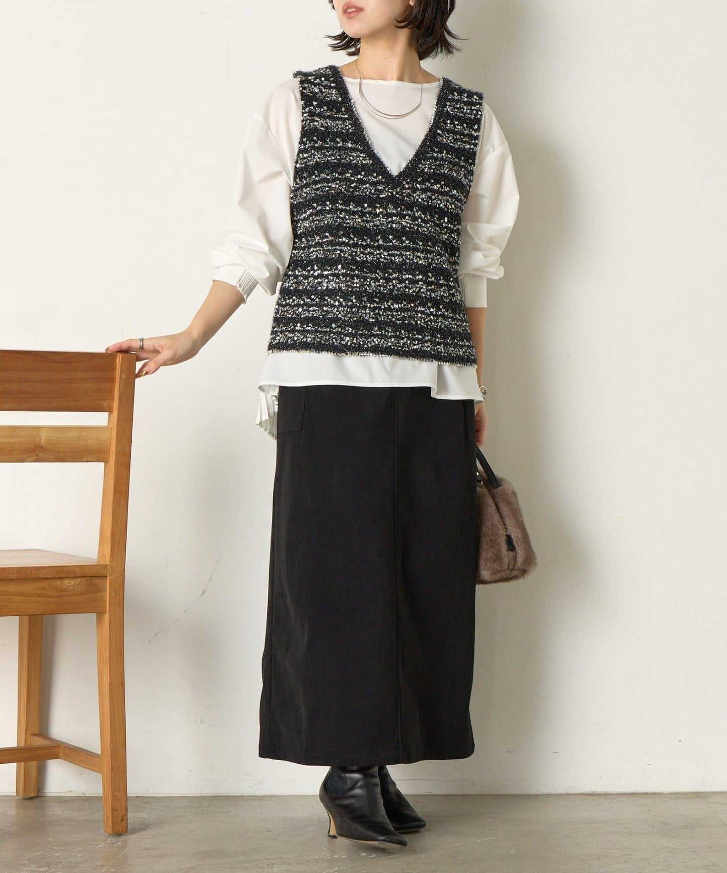 推文風格馬甲套裝襯衫