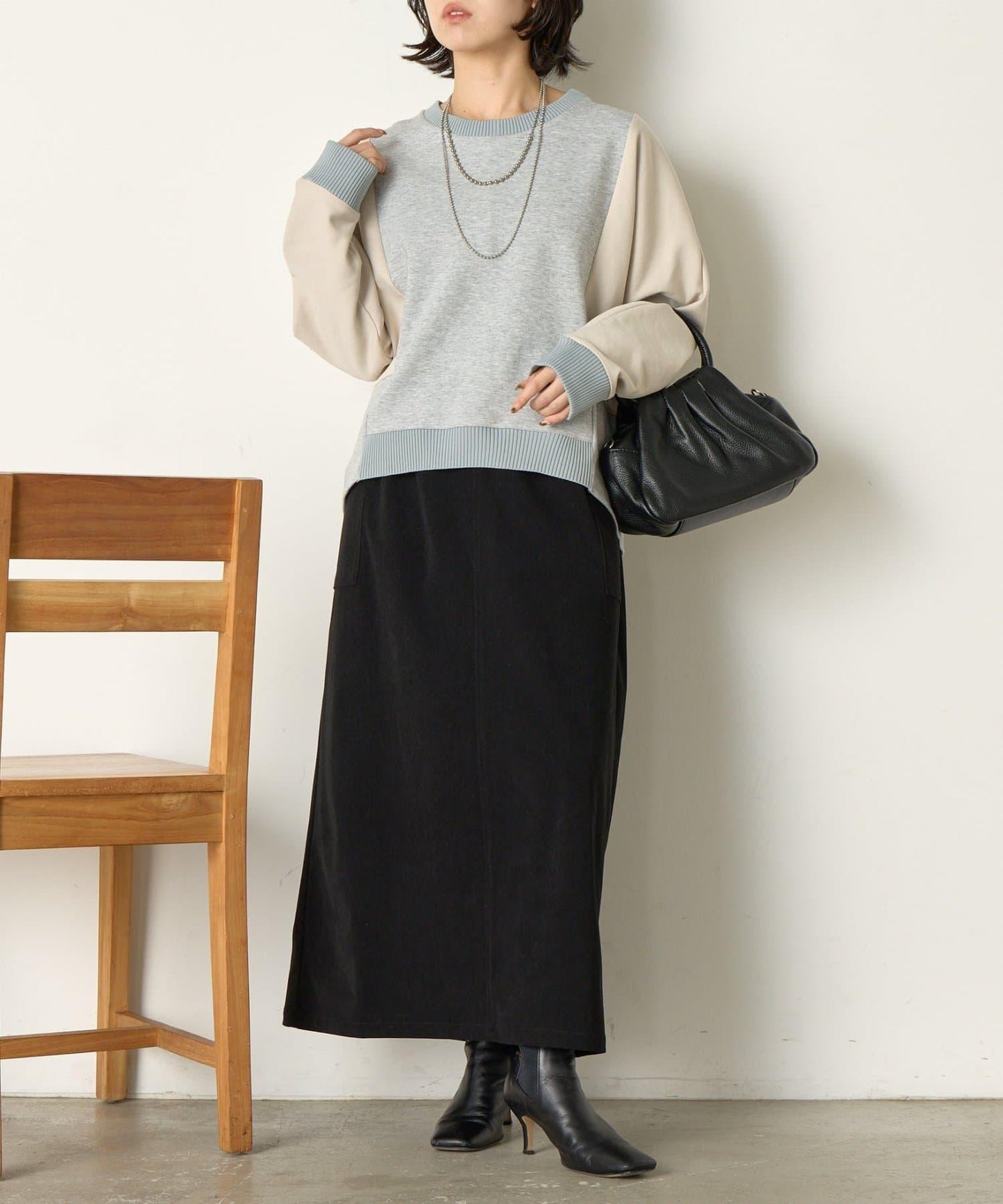 拼色蝙蝠袖箱型T恤