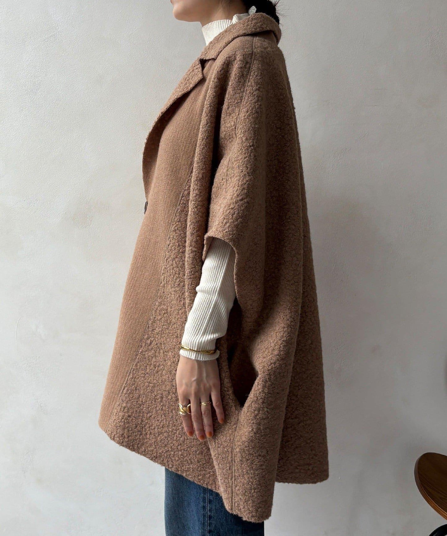 可雙面穿羊羔絨拉鍊斗篷大衣