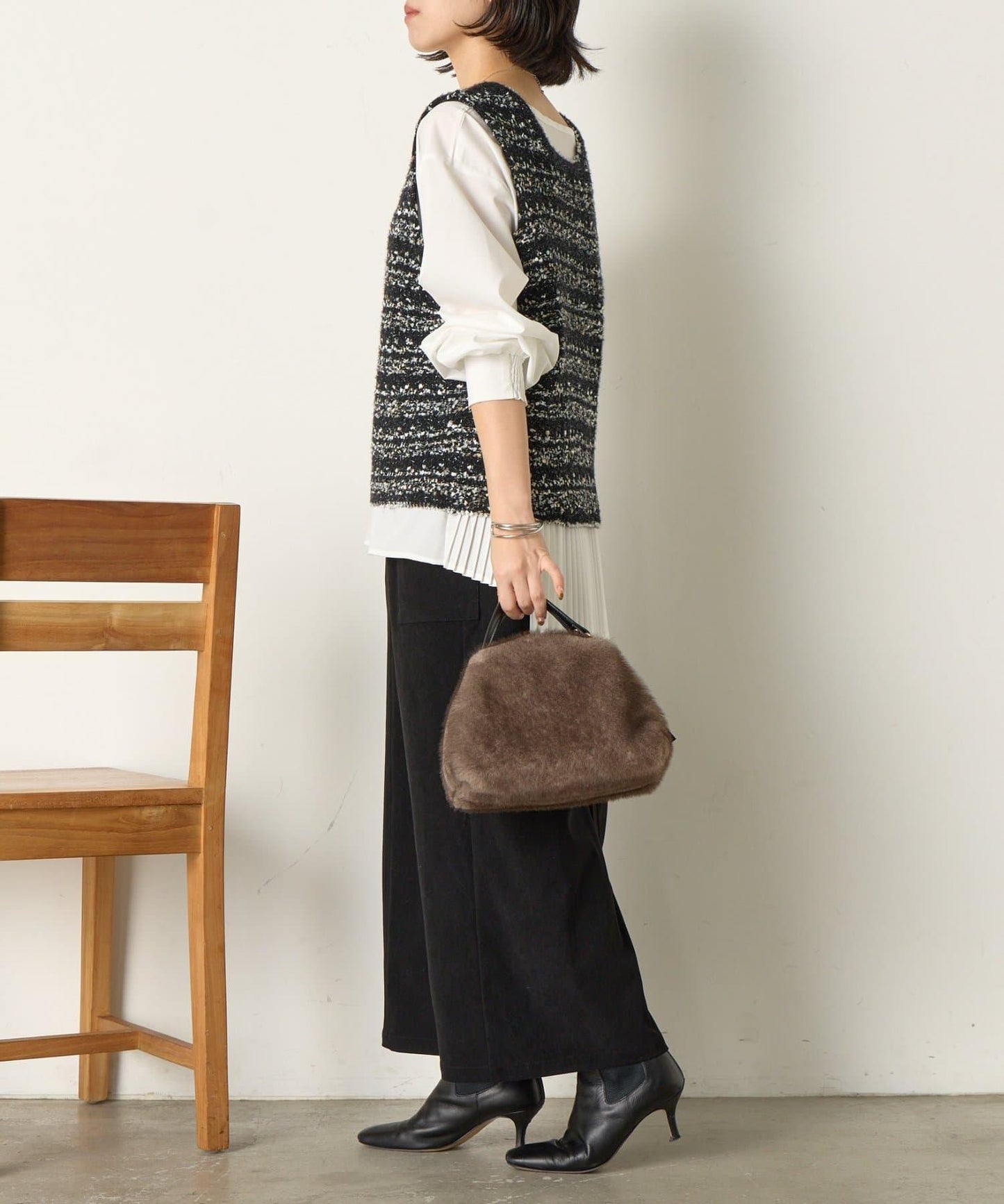 推文風格馬甲套裝襯衫