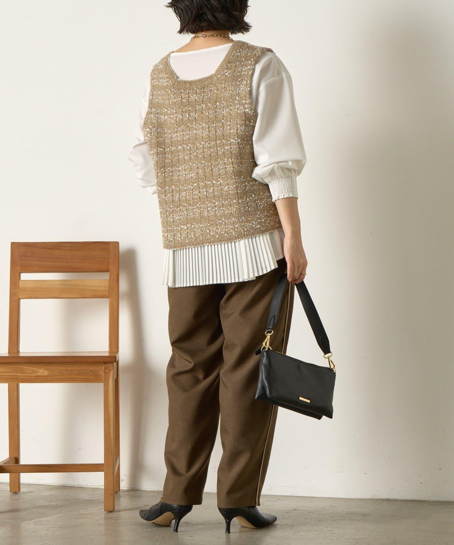 推文風格馬甲套裝襯衫