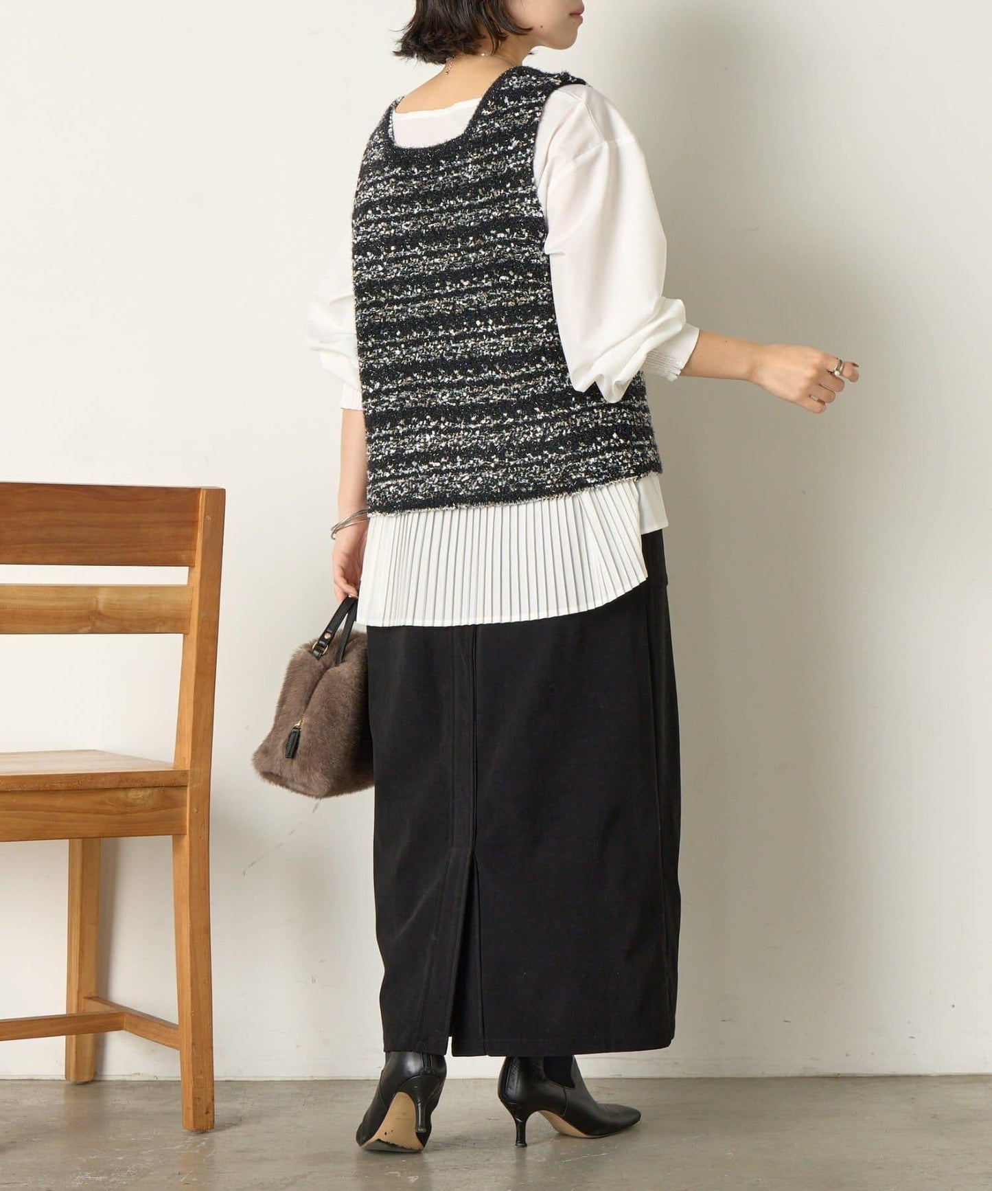 推文風格馬甲套裝襯衫