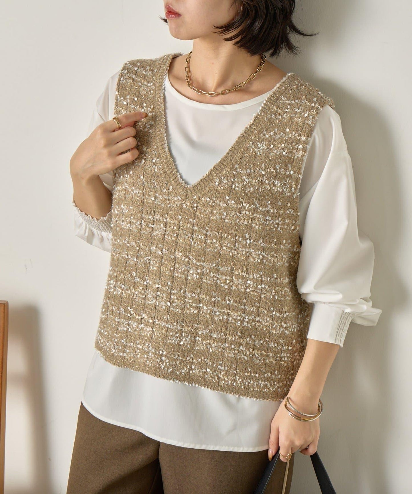 推文風格馬甲套裝襯衫