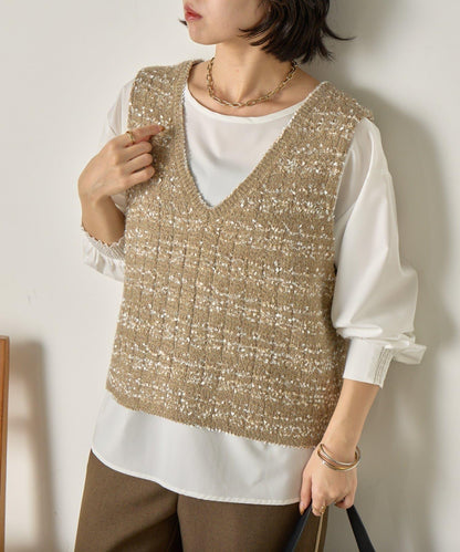 推文風格馬甲套裝襯衫