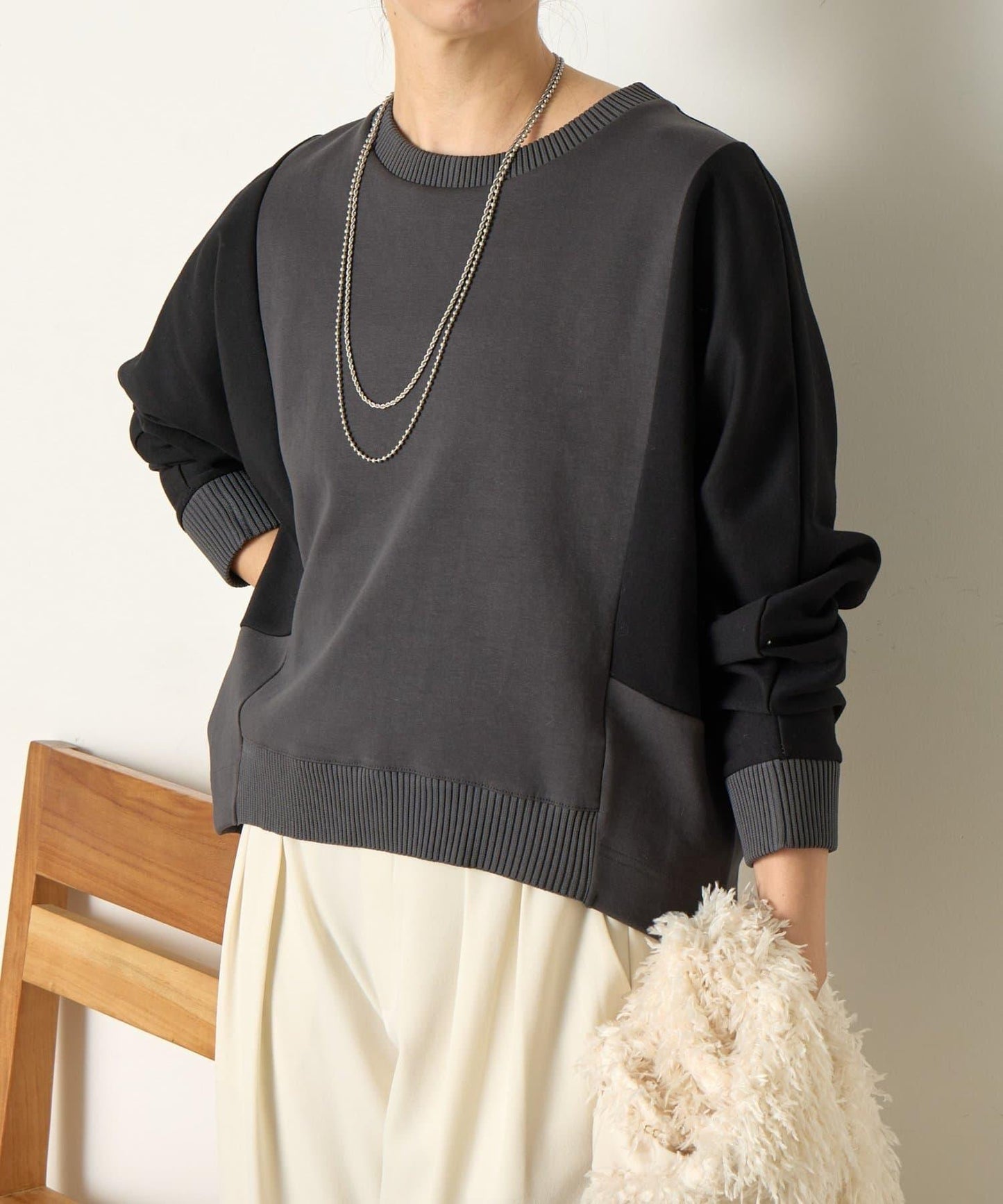 拼色蝙蝠袖箱型T恤