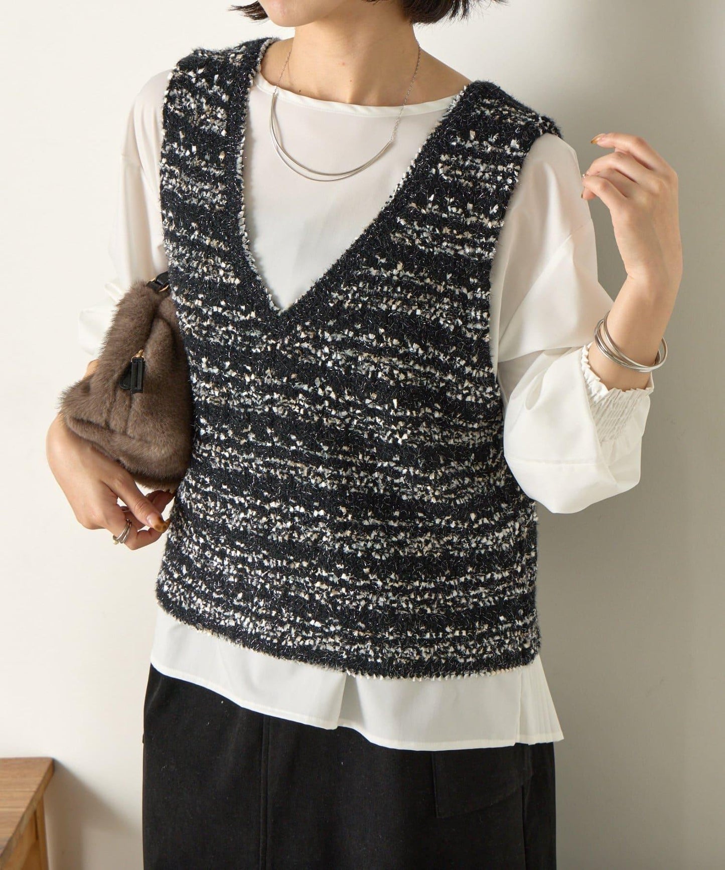 推文風格馬甲套裝襯衫