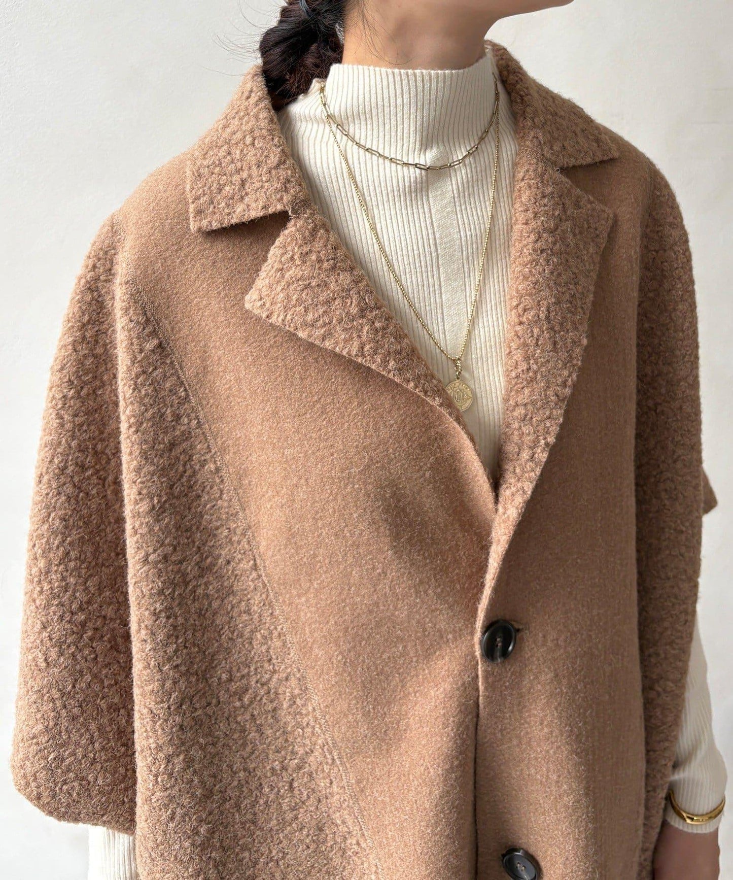 可雙面穿羊羔絨拉鍊斗篷大衣