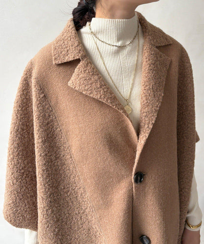 可雙面穿羊羔絨拉鍊斗篷大衣