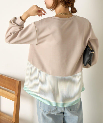 下襬百褶拼接針織上衣