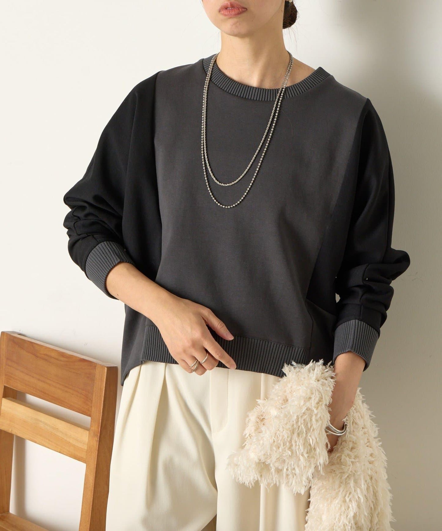 拼色蝙蝠袖箱型T恤