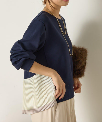 下襬百褶拼接針織上衣