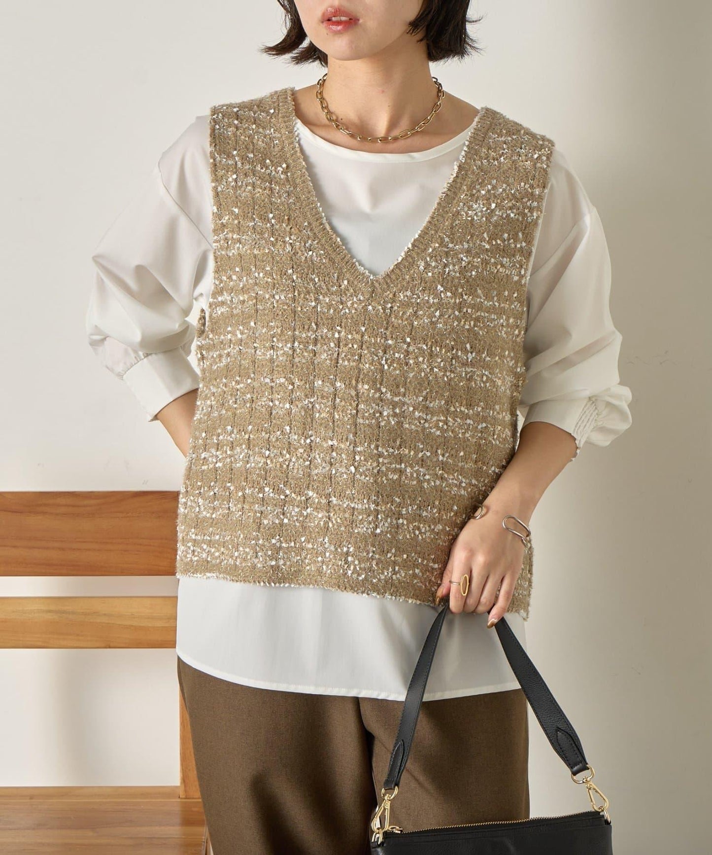 推文風格馬甲套裝襯衫