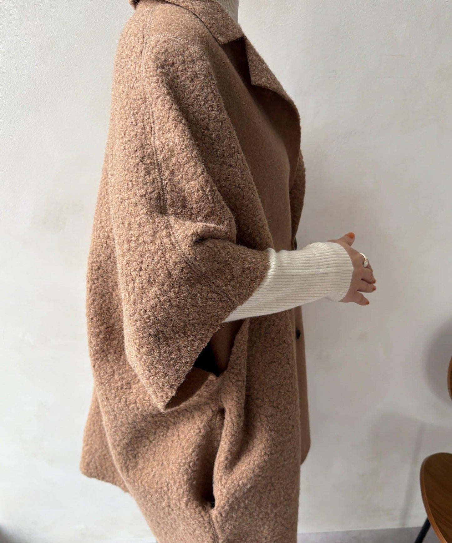 可雙面穿羊羔絨拉鍊斗篷大衣