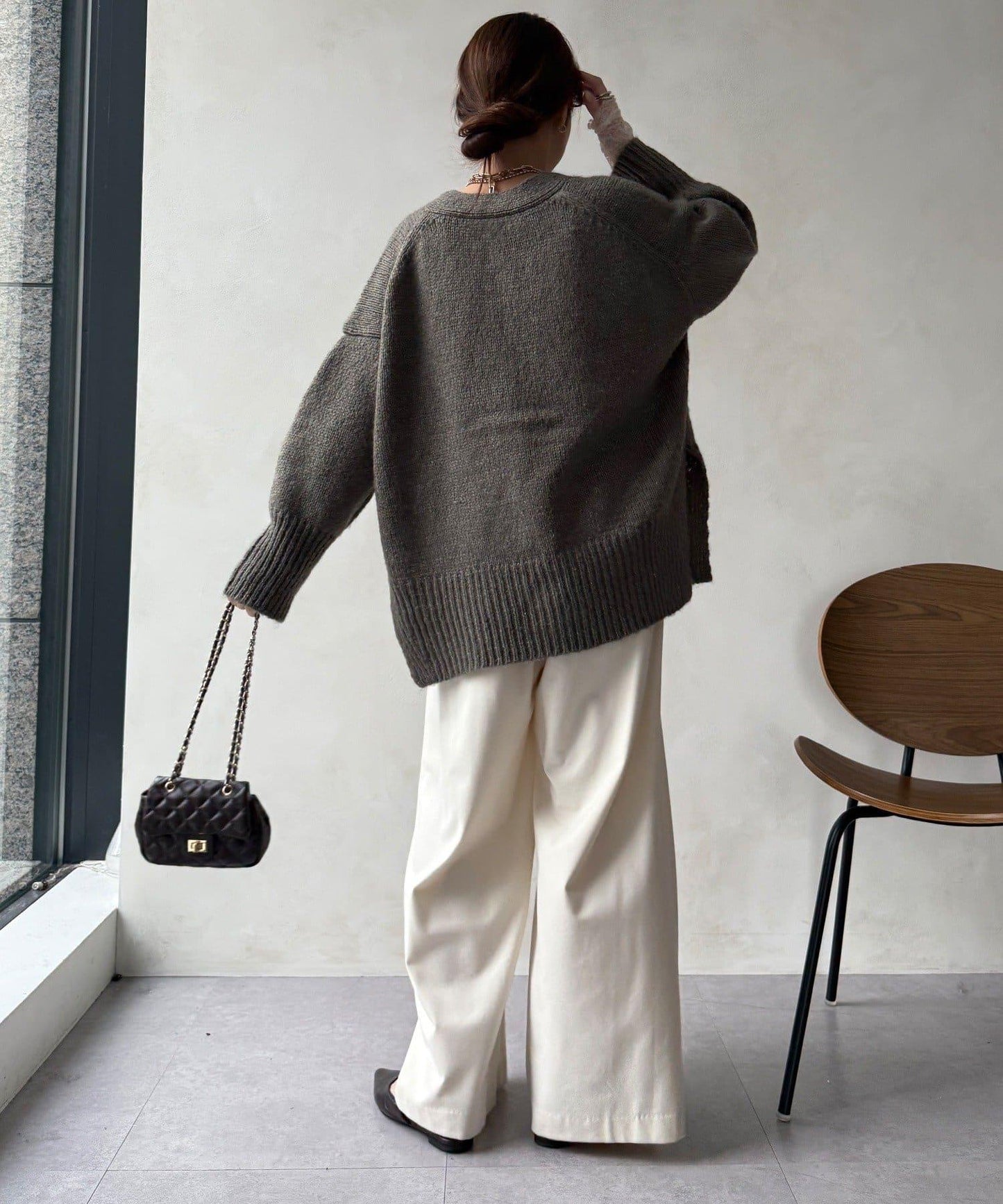 寬鬆版型V領針織開衫