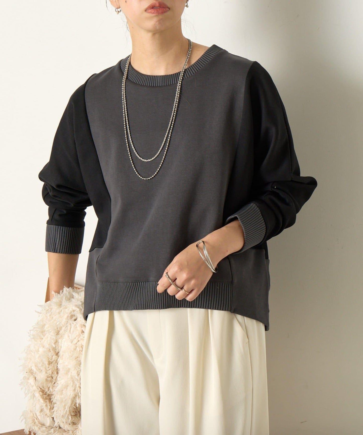 拼色蝙蝠袖箱型T恤