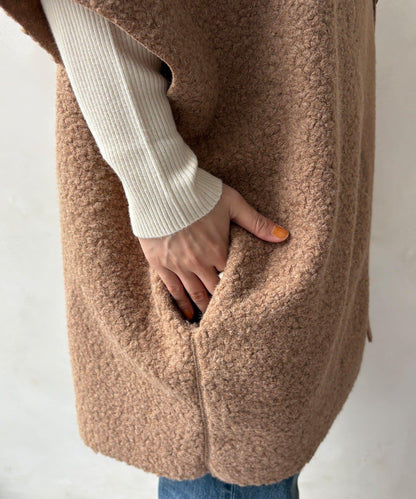 可雙面穿羊羔絨拉鍊斗篷大衣