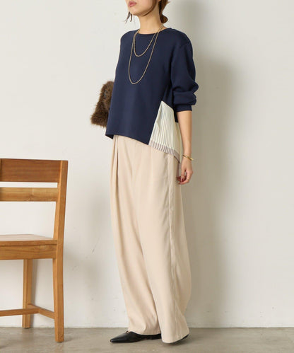 下襬百褶拼接針織上衣