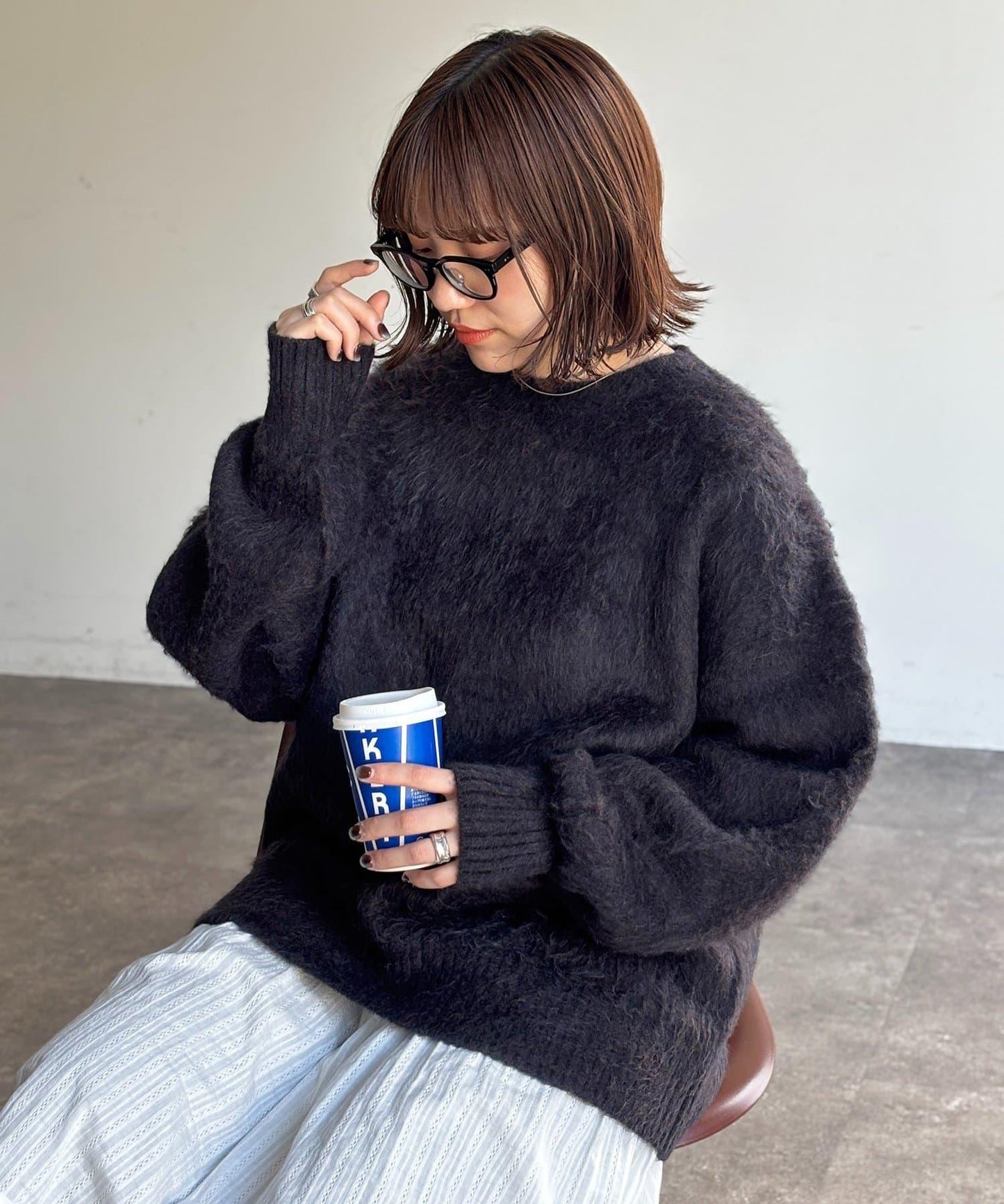 MIX紗仿馬海毛針織衫