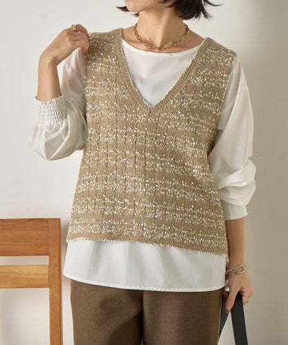 推文風格馬甲套裝襯衫