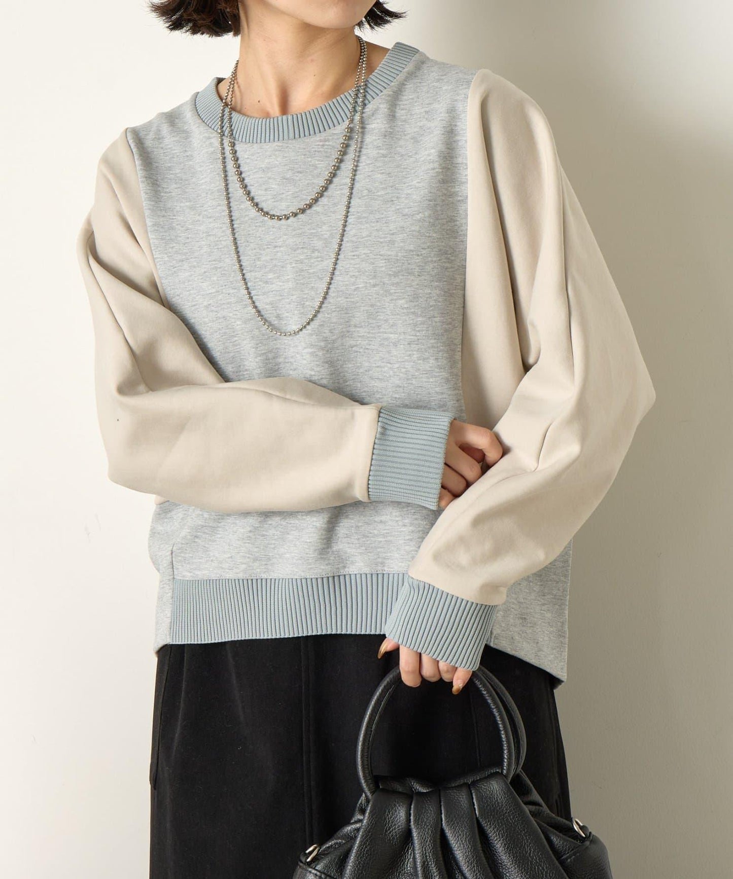 拼色蝙蝠袖箱型T恤