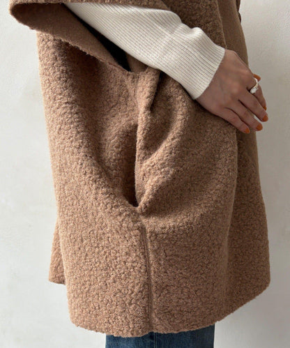 可雙面穿羊羔絨拉鍊斗篷大衣