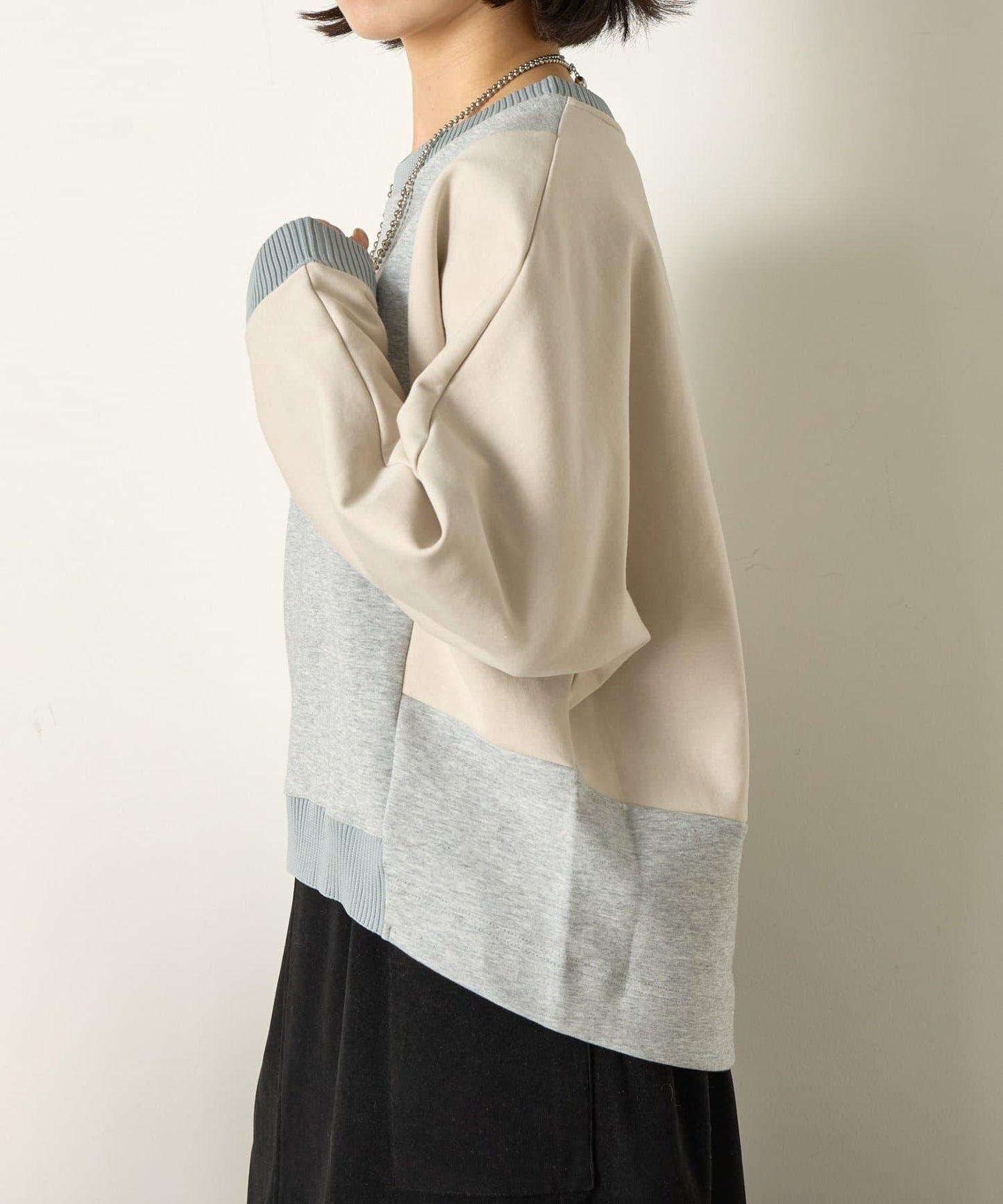 拼色蝙蝠袖箱型T恤