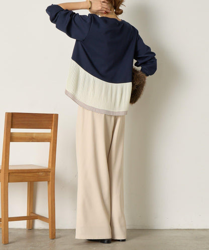 下襬百褶拼接針織上衣