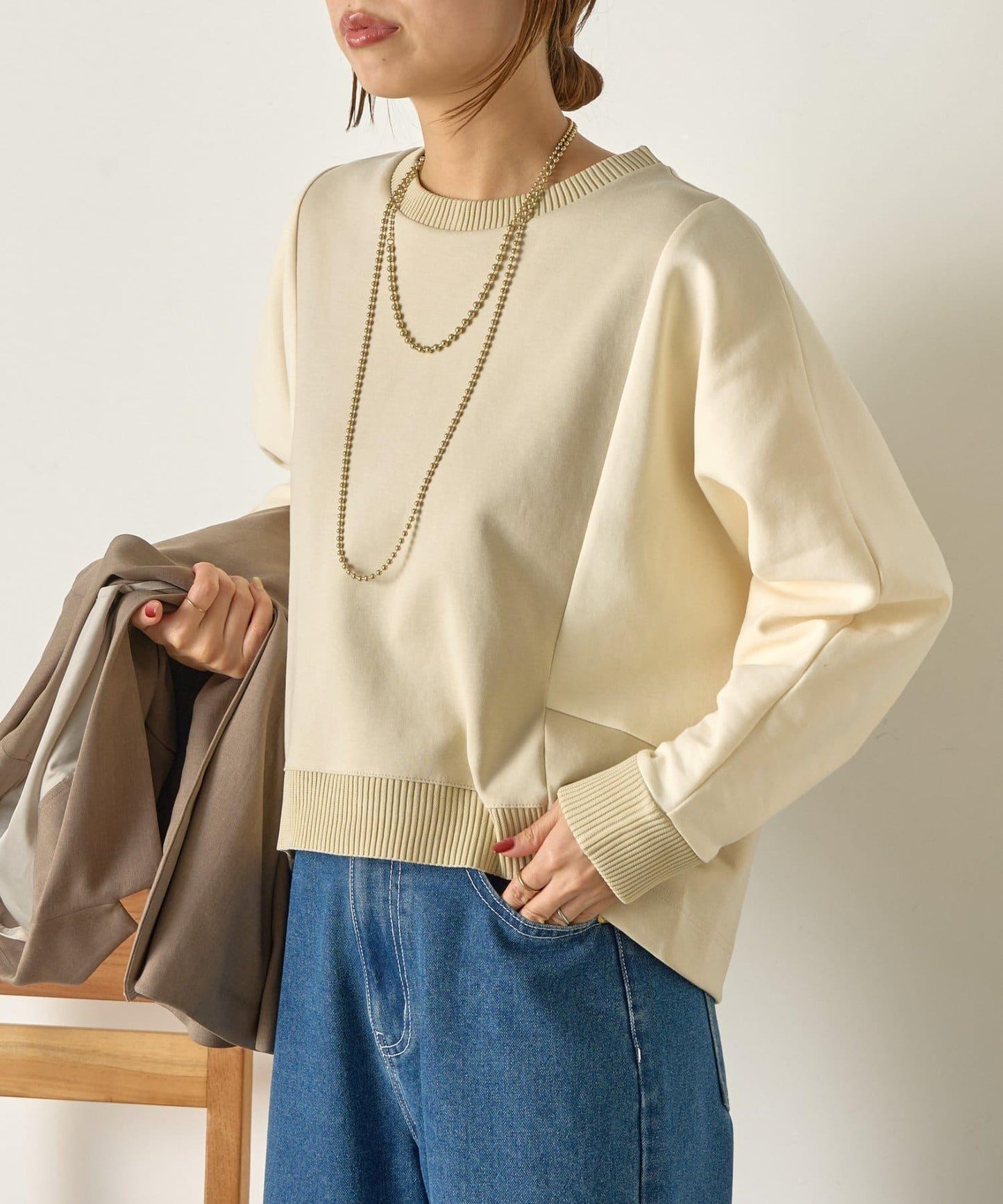 拼色蝙蝠袖箱型T恤