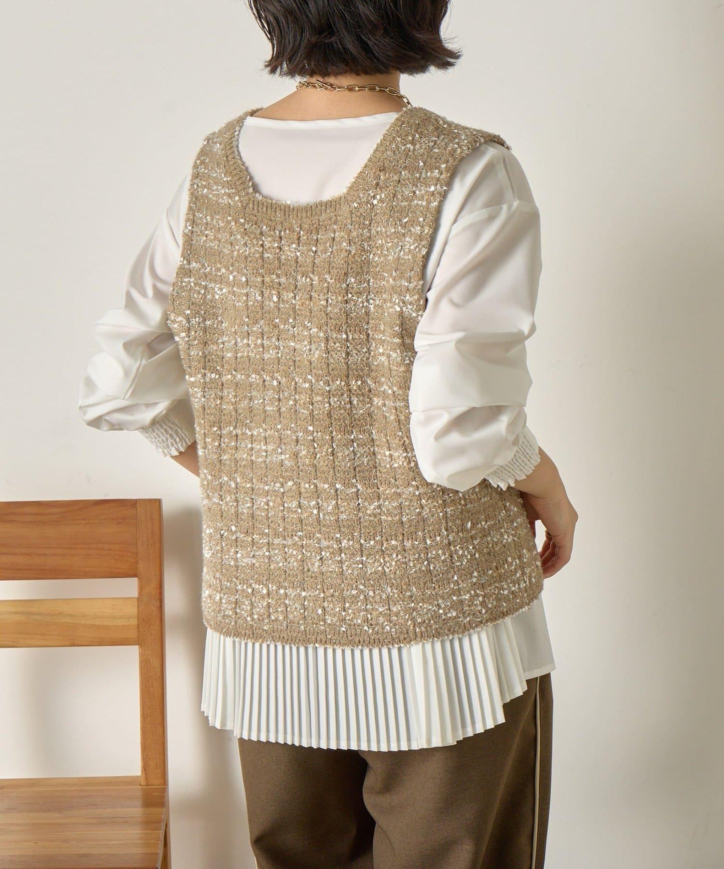 推文風格馬甲套裝襯衫