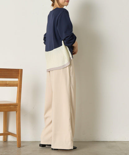 下襬百褶拼接針織上衣