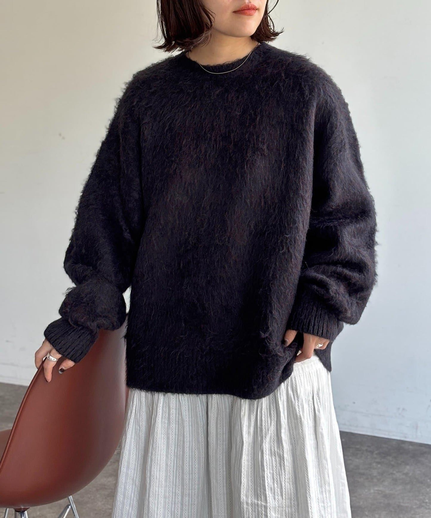 MIX紗仿馬海毛針織衫