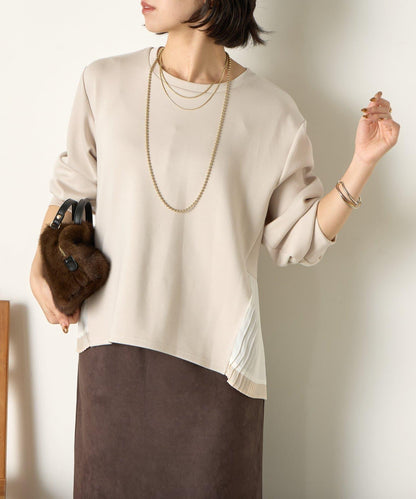 下襬百褶拼接針織上衣