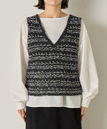 推文風格馬甲套裝襯衫