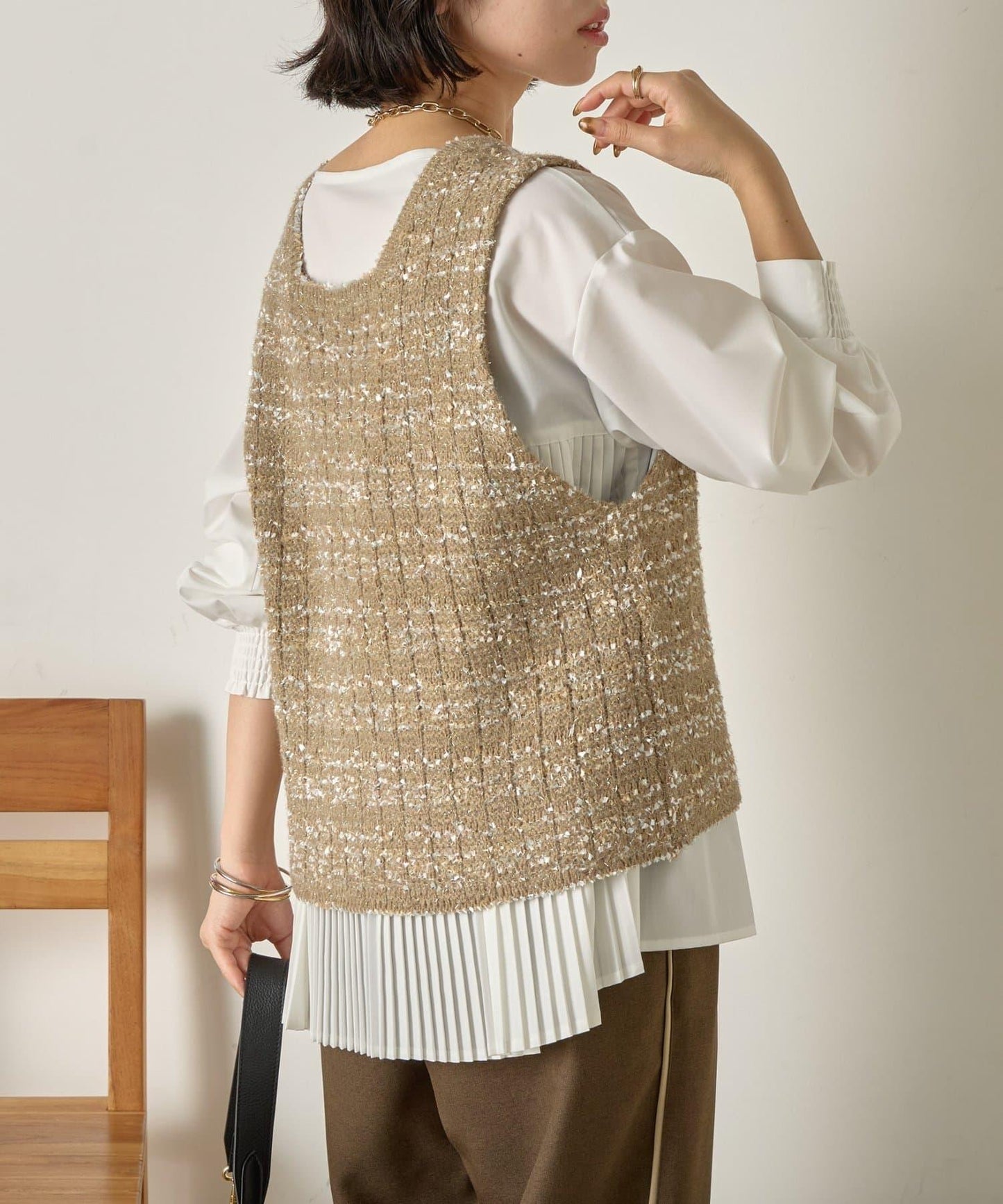 推文風格馬甲套裝襯衫