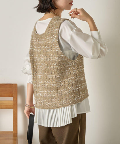 推文風格馬甲套裝襯衫