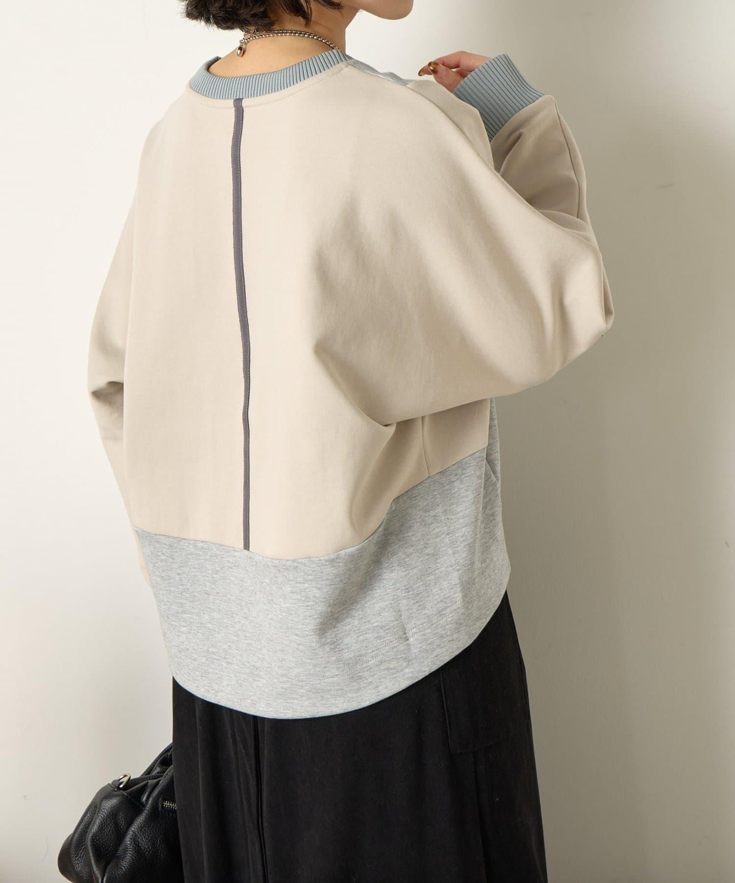 拼色蝙蝠袖箱型T恤