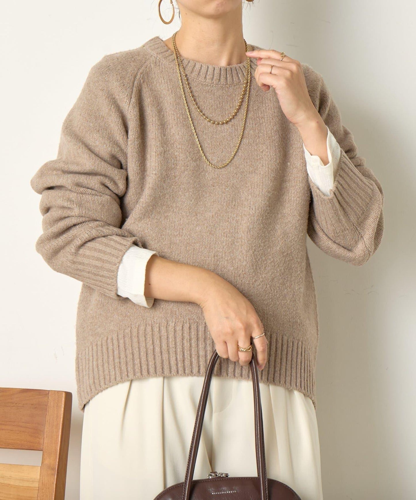 羊毛感圓領針織衫