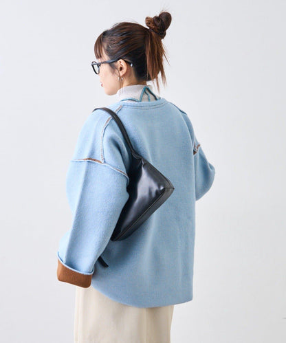 雙拉鍊拼色仿犛牛絨針織夾克