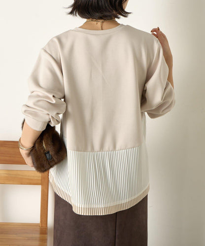 下襬百褶拼接針織上衣