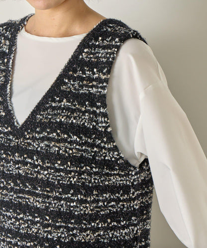 推文風格馬甲套裝襯衫