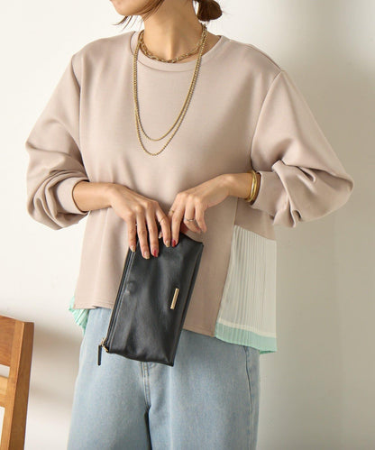 下襬百褶拼接針織上衣