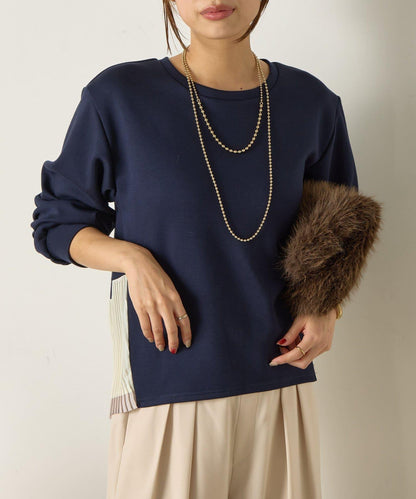 下襬百褶拼接針織上衣