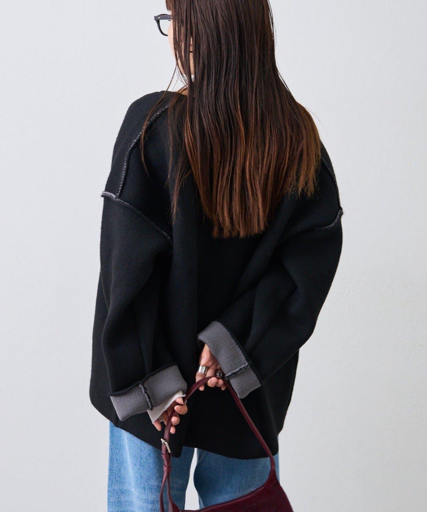 雙拉鍊拼色仿犛牛絨針織夾克