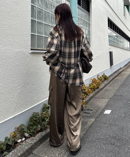 收腰格紋寬鬆襯衫